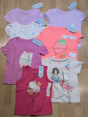 Cat & Jack Girls Pink, Purple & White Graphic Tee Bundle